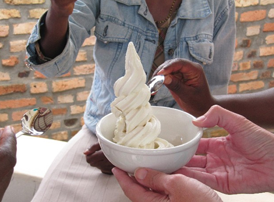 A dish of soft serve ice cream in Rwanda, breaking cultural barriers. (Image courtesy of Liro Films.)