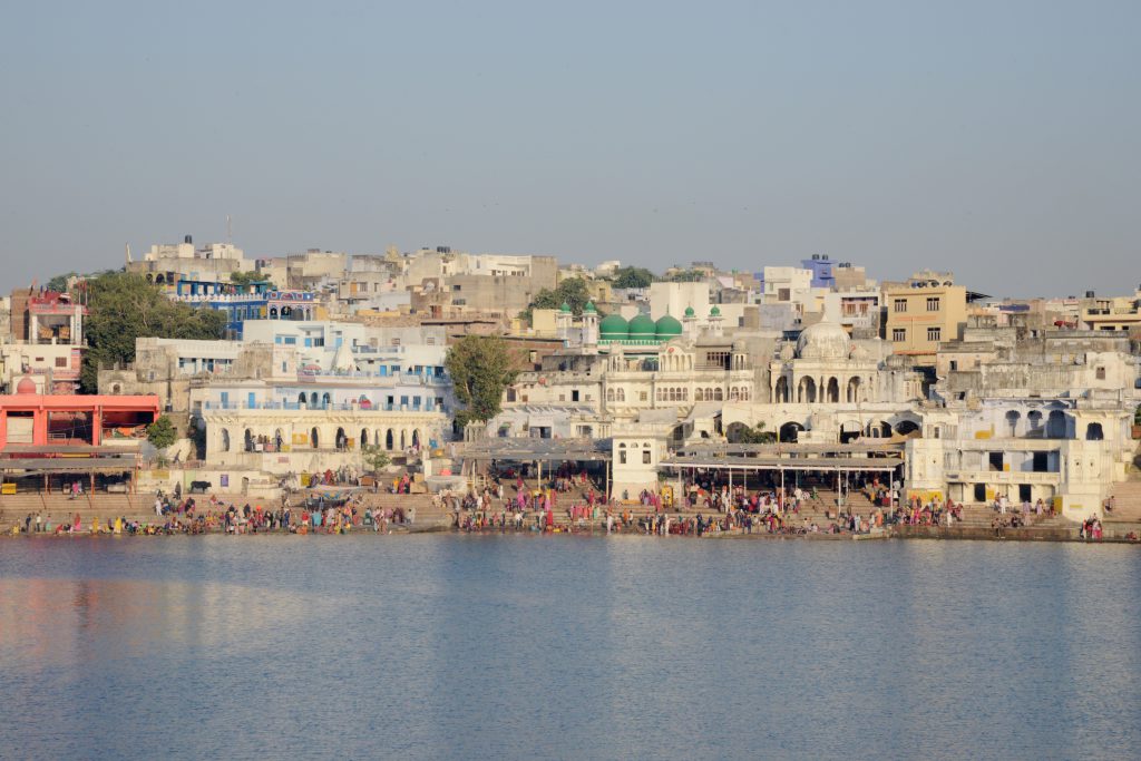 Pushkar lake in Rajasthan, India, a place for travel adventures. (Image © Meredith Mullins.)