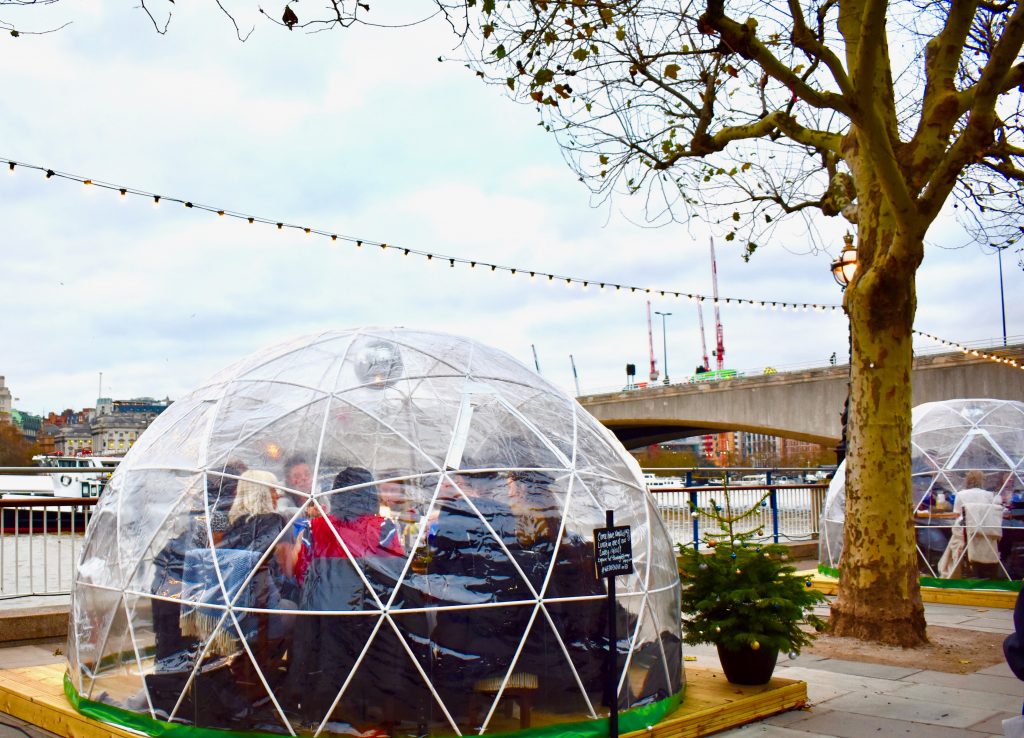 A pop-up igloo at Southbank, London inspires wanderlust for an English holiday ramble. (Image © Joyce McGreevy)