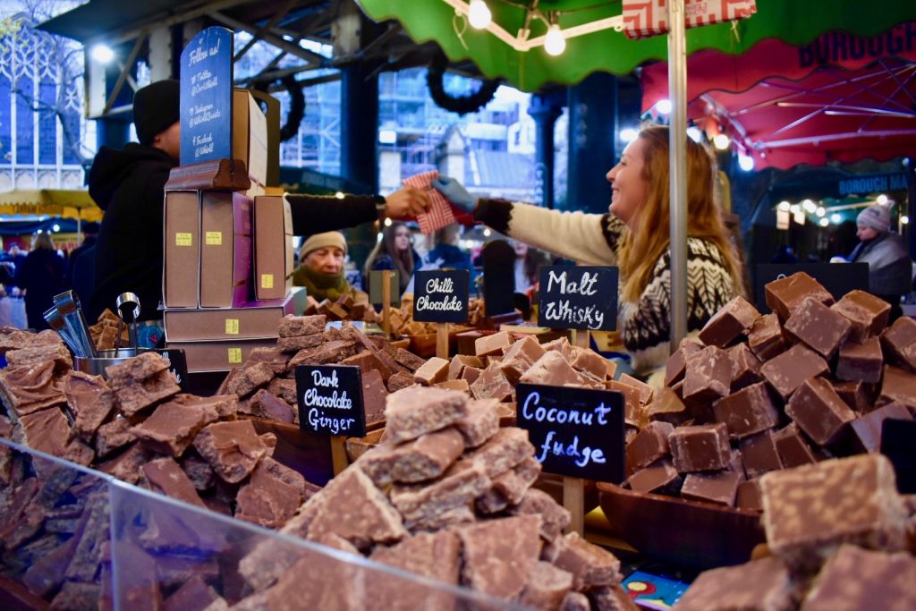 Handmade fudge at the Borough Market inspires wanderlust for an English holiday ramble. (Image © Joyce McGreevy)