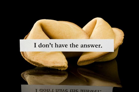 Fortune cookie with "I don't have the answer." as one of the proverbs and sayings. (Image © Robert Kacpura/iStock.)