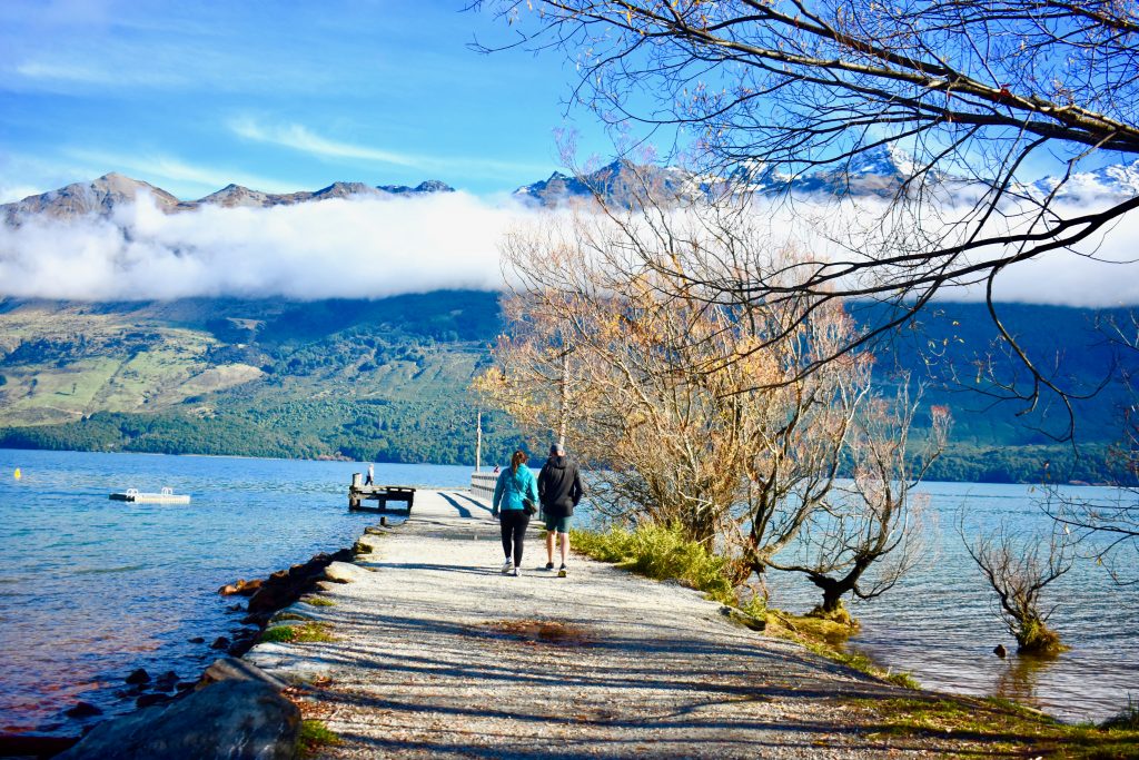 Glenorchy Pier, the gateway to many spectacular hiking trails, is a treat for visitors who are walking New Zealand. (Image © Joyce McGreevy)