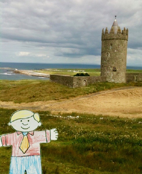 Travel buddy Flat Stanley, shown at Doonagore Castle, Doolin, Ireland, inspires students to see the world differently. (Image © Jules Larkin) 