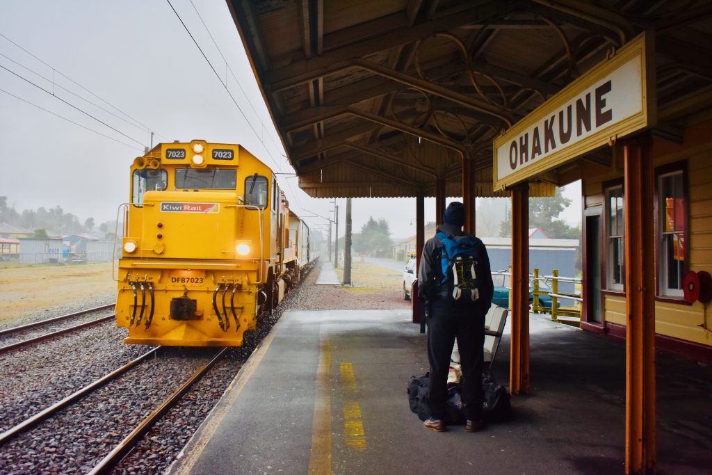 A train pulling into Ohakune Railway Station evokes memories of a New Zealand travel adventure and Kiwi kindness. (Image © Joyce McGreevy)