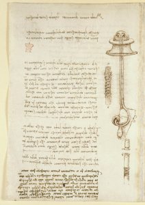 A design by Leonardo da Vinci for an underwater breathing apparatus, one of the treasures of world cultural heritage found in the online archives of the British Library. 