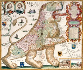 A lion-shaped historic map (1617), reflecting an artifact of cultural heritage available online at the British Library.