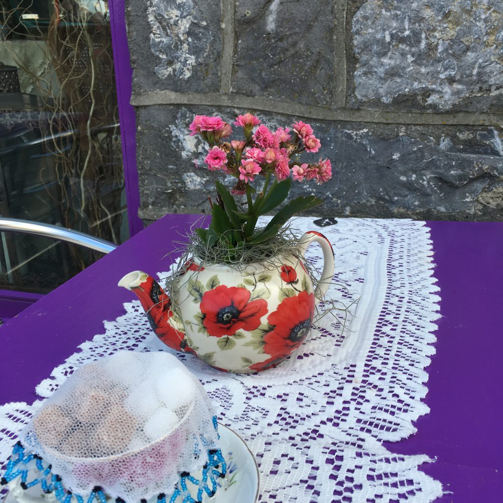 A decorative teapot in Galway, Ireland symbolizes the Irish tradition of the party piece, sharing songs, stories, and poems. (Image © Joyce McGreevy)