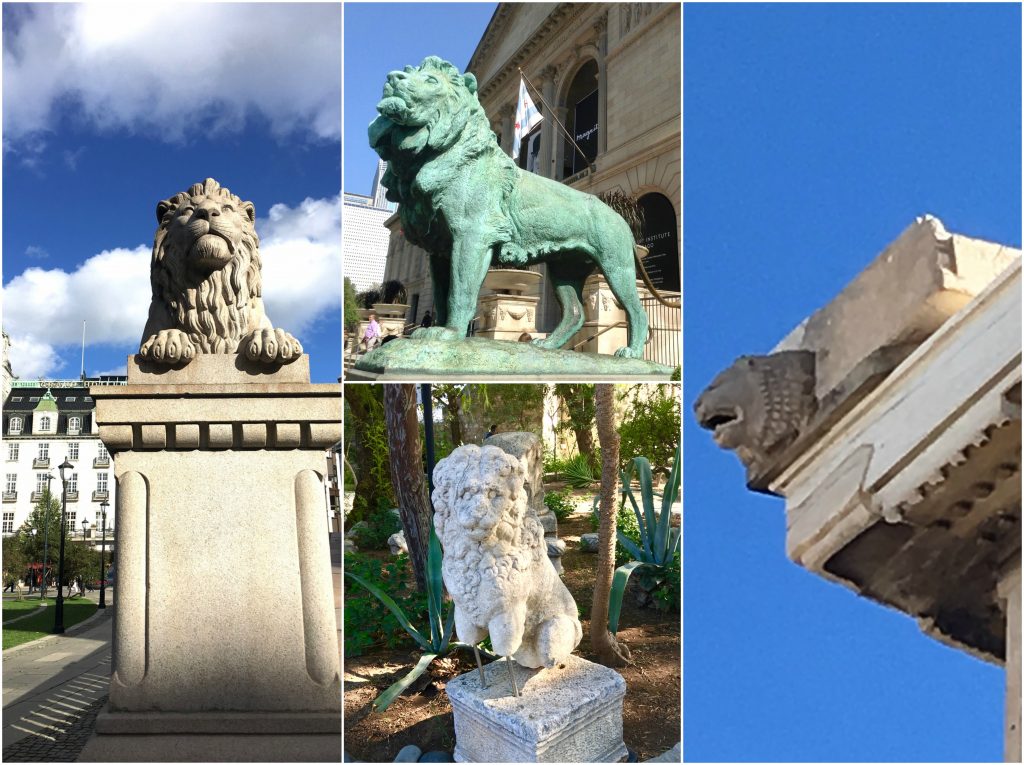 Statues of lions in cities show why walking is a great way of seeing the world close up.(Image @ Joyce McGreevy)