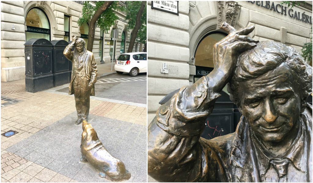A statue of Peter Falk as Columbo in Budapest Hungary shows why walking is a great way of seeing the world close up. (Image @ Joyce McGreevy)