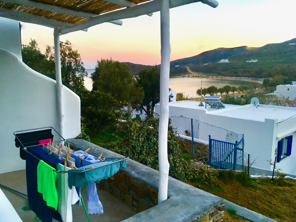 Laundry on a patio in Serifos, a tiny Greek island in the Cyclades, evokes the simple pleasures that come from wanderlust. (Image © Joyce McGreevy)