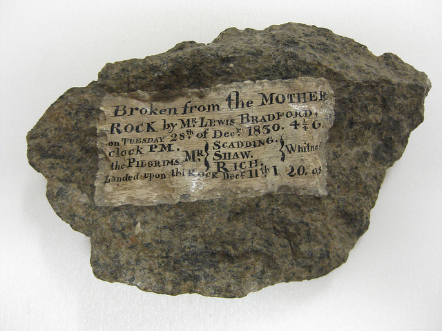 An 1850 souvenir of Plymouth Rock leads a writer to ponder the downside of souvenirs and the true locus of travel inspiration. (Public domain image, National Museum of American History)