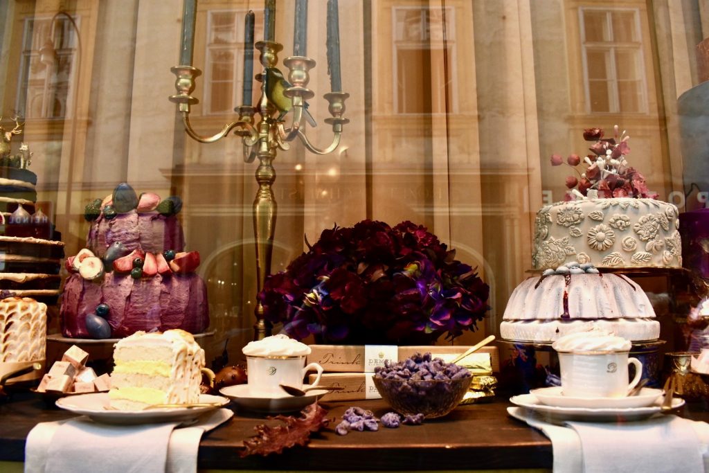 Cakes on display in Cafe Demel, Vienna, Austria become a metaphor for speaking two languages. (Image © Joyce McGreevy)