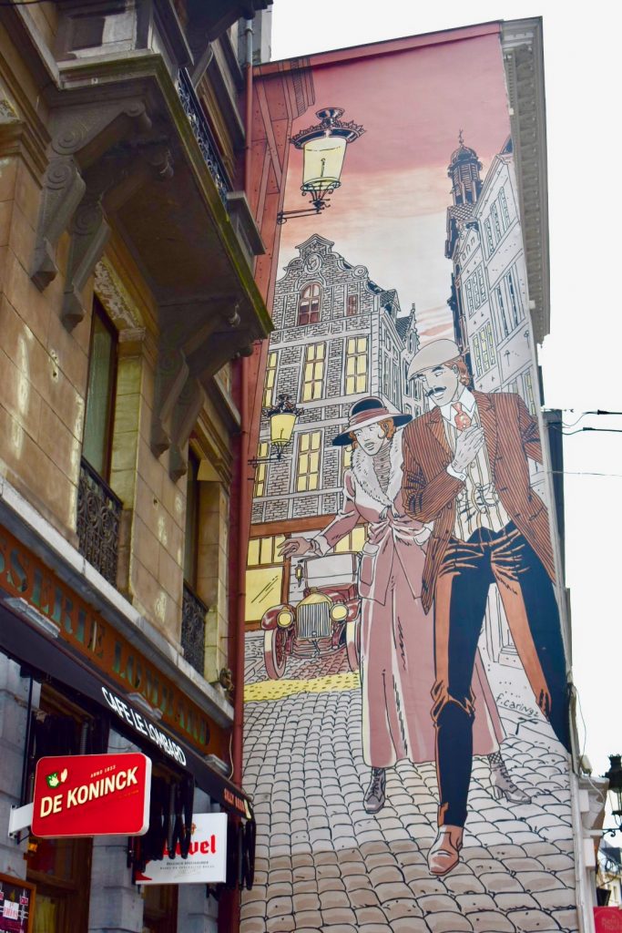 A mural of Francis Carin's "Victor Sackville" in Brussels shows why comic books are a cultural tradition in Belgium. (Image © Joyce McGreevy)