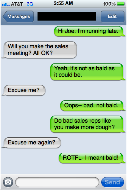 Text conversation, symbolizing challenges of life after technology, especially with the auto-correct feature