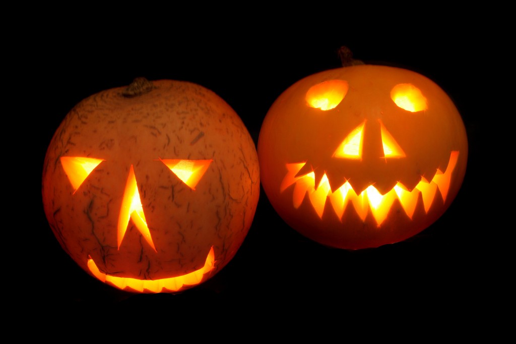Jack-o'-lantern faces, made by food carving