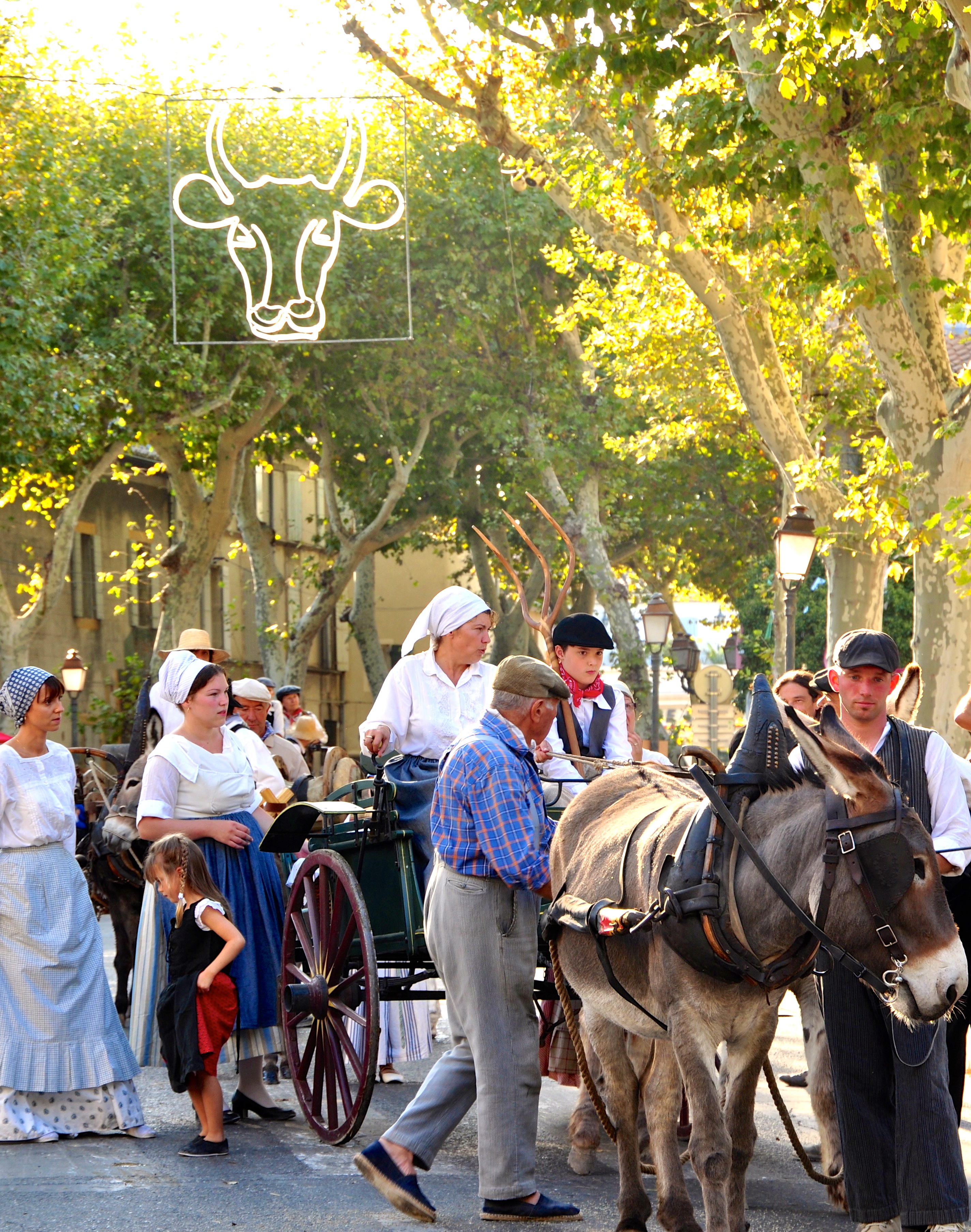 French family in a parade celebrating French cultural heritage and traditions