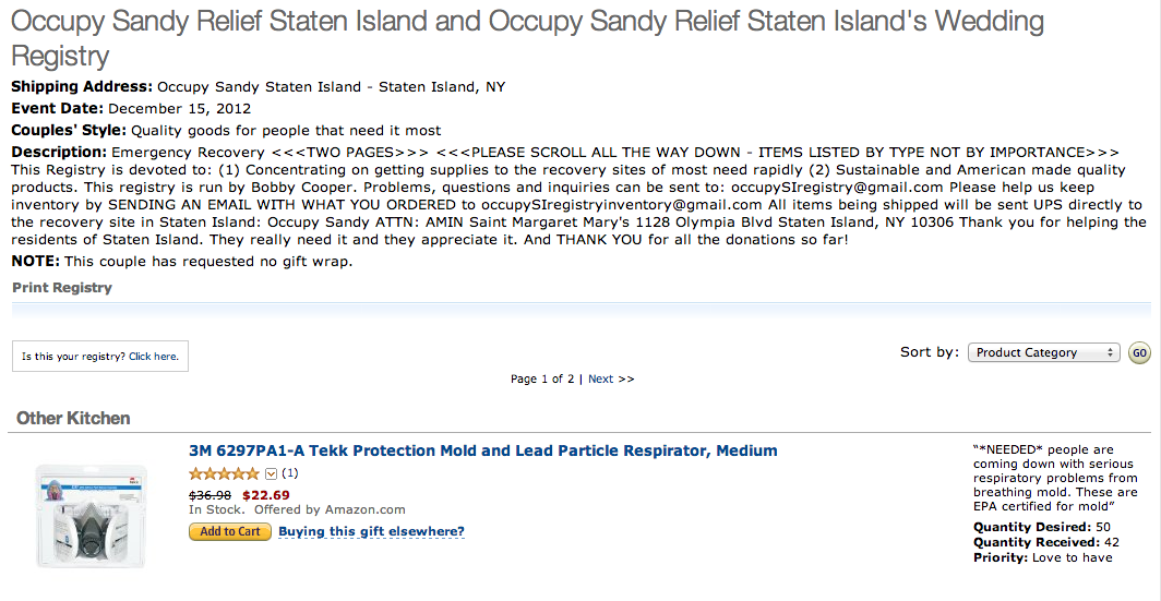 gift registry showing lessons learned from Sandy: how to avoid a second disaster