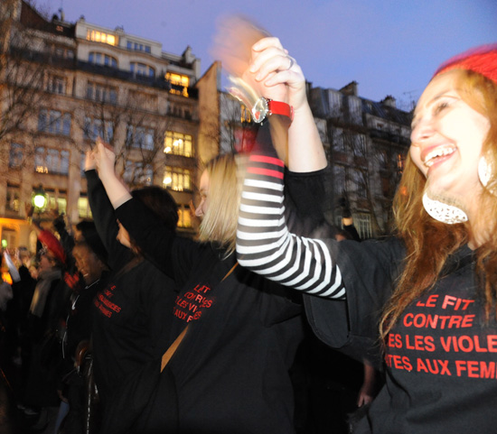 Women Dancing at One Billion Rising in Paris in a Life Changing Moment to Stop Violence Against Women