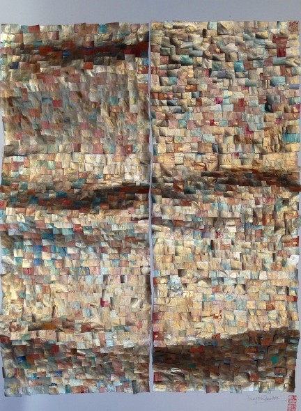 Collage made of joss paper, showing creative expression that comes from crossing cultures