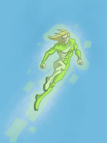 Limelight, neon green flying superhero, serves as creative inspiration for 365 superheroes