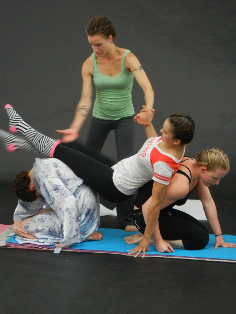 creative process for human motorcycle optical illusion with yoga poses