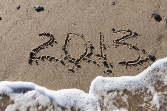 2013 scratched in sand, showing a modern year when firsts are still happening