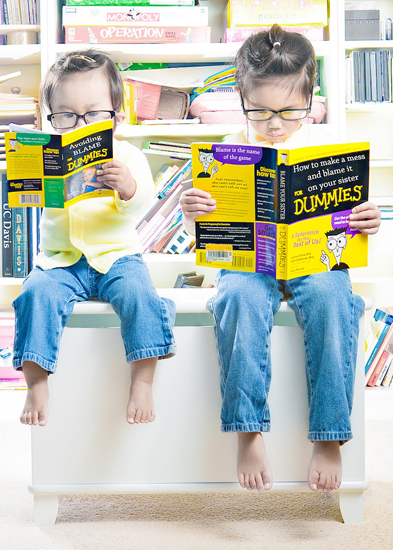 Two girls reading dummy books, creative expression from Jason Lee