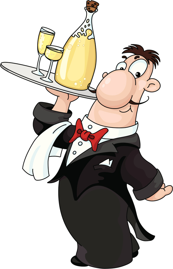 Waiter with drinks, illustrating the accidental discovery of champagne, an opportunity for readers to have their own aha moment