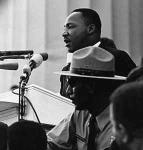 Martin Luther King, Jr., giving the "I Have a Dream" speech during the March on Washington. (Photo from the National Archives and Records Administration)