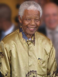 Nelson Mandela, subject of Phil Akashi's "Tribute to Mandela," a portrait created with Chinese seals and illustrating the art of going across cultures