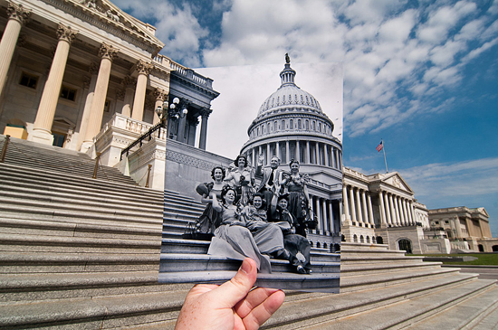 Old photo blended with modern scene of the Washington D.C. Capitol building, from a creative photography series about past meets present (Image © Jason Powell)