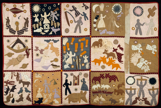 Story quilt by Harriet Powers, showing African American artistic traditions and the influence of African heritage on quilts created by slaves 