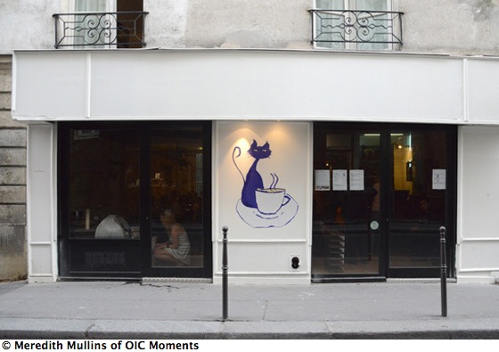 Exterior of The Cat Café in Paris, a way to live a happier life (Photo © Meredith Mullins)