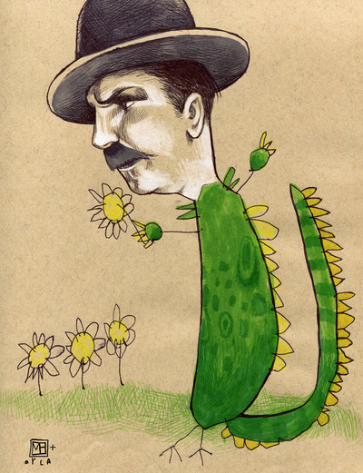 A dragon man with flowers, creative expression that shows the art of sharing and creative collaboration (Drawing © Mica and Myla Hendricks) 