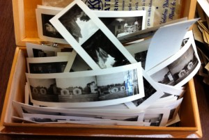 Box of old photos, or ephemera, available for collecting at a vintage paper show. (Photo of the photographs © Sheron Long)