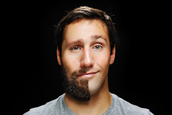 Selfie taken by a man with a beard on half of his face in a moment of creative expression. (Image © Stephen MacLeod)