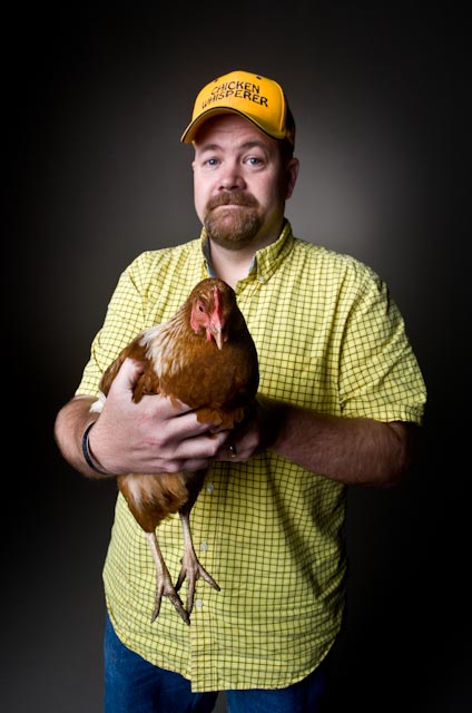 Andy Schneider, the Chicken Whisperer, who talks on Internet radio about how backyard chickens can help you be happier. (Image © Andy Schneider))