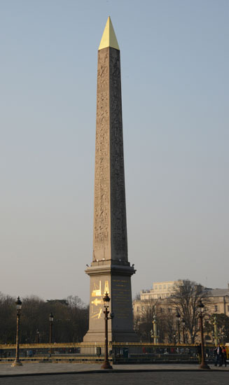 Luxor Obelisk at sunset at the Place de la Concorde in Paris, inspiration to see things differently when you look closely. (Photo © Meredith Mullins)