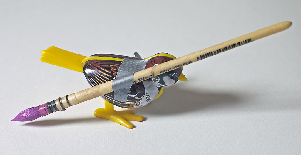 Artwork created by a tin toy showing how wind-up toys can unleash creative expression. (Image © Bruce Goldstone)