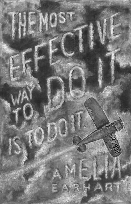 Amelia Earhart Chalkboard, chalk art offering life lessons by Dangerdust