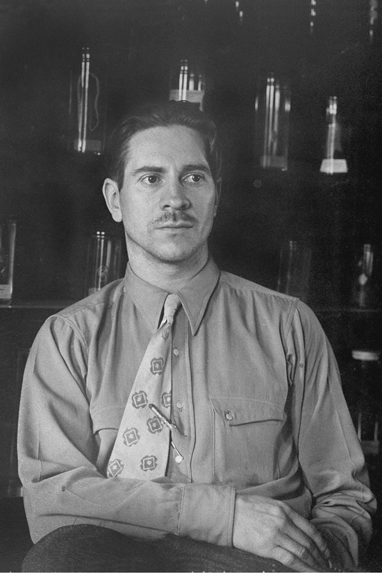 B&W photo of Ed Ricketts at the Pacific Biological Laboratories on Cannery Row, creative inspiration for John Steinbeck.