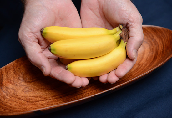 Mini bananas from Colombia, representing cultural encounters from around the world and multiple uses for bananas. (Photo © Meredith Mullins)