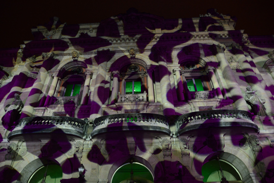 Theatre des Celestins overlayed in wild design, a lighting installation for Fête des Lumières in Lyon, showing the art of light (Photo © Meredith Mullins)