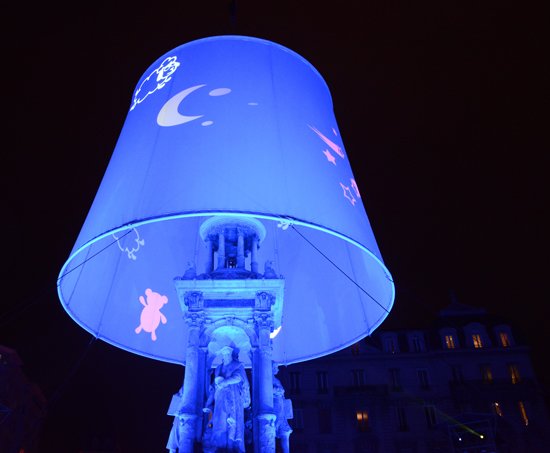 Blue lamp, a light installation for Fête des Lumières in Lyon, showing the art of light (Photo © Meredith Mullins)