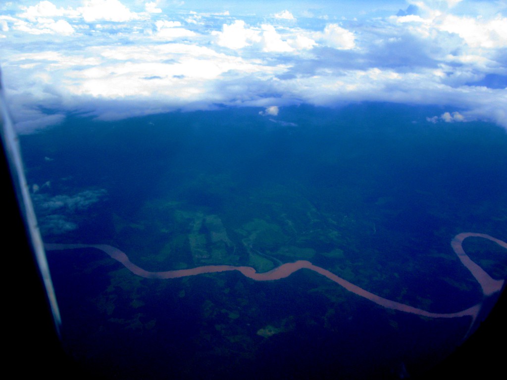View of the Peruvian rainforest from an airplane window in the Amazon rainforest, the site for the writer's experience that answered the question, "Why study abroad?" (Image © Eva Boynton)