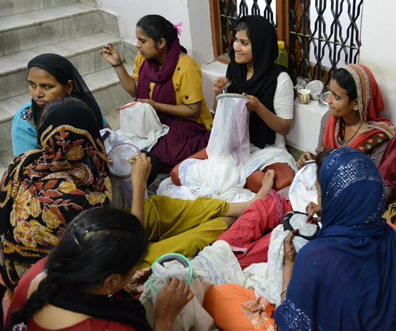 The SEWA women's cooperative of chikan embroidery, cultural encounters in Northern India that provide travel inspiration. (Image © Meredith Mullins)