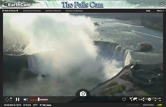 Niagara Falls webcam fuels virtual wanderlust. (Image courtesy of Earthcam.)
