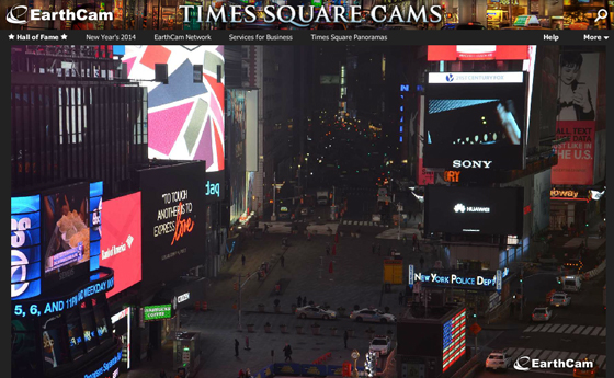 Times Square at night via webcam inspires virtual wanderlust. (Image courtesy of Earthcam.)