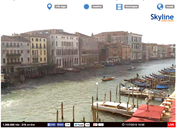 Venice Grand Canal webcam inspires virtual wanderlust. (Image courtesy of Skyline Webcams.)