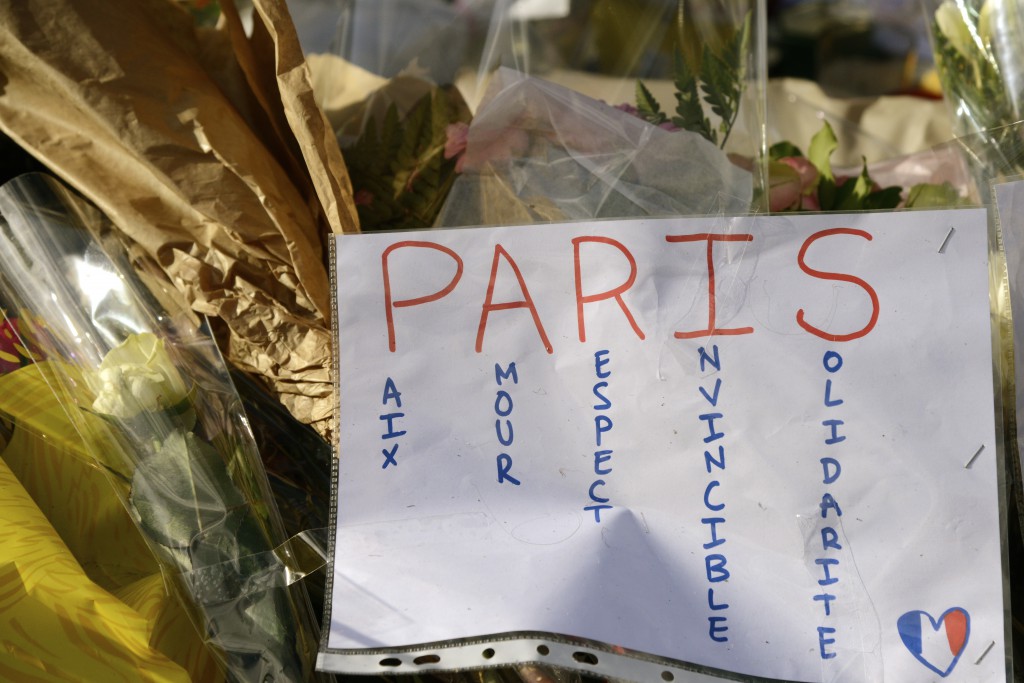 Sign showing the spirit of French cultural beliefs after the Paris attacks. (Image © Meredith Mullins)